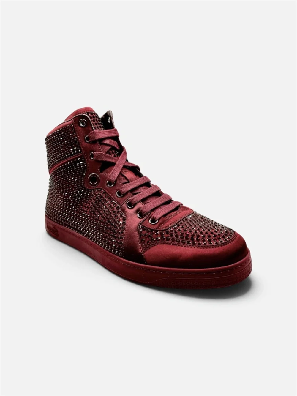 Gucci Burgundy Crystal Studded Satin Sneakers Men 5G US 7-7.5 NIB
